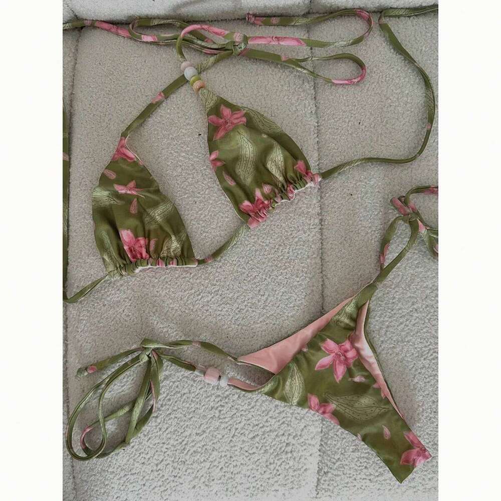 Micro Bikinis 2026 Sexy Women Swimsuit Swimwear Female Floral Thong Bikini Set Biquini Bathing Swimming Suit Beachwear Z260301