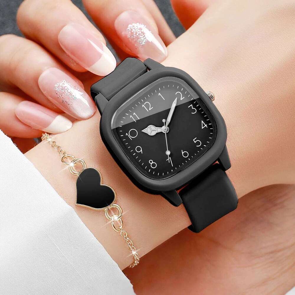 2/4PCS Fashion Square Silicone Strap Women Wrist With Heart Set Reloj Mujer Girls Clock GiftWithout Box H260228