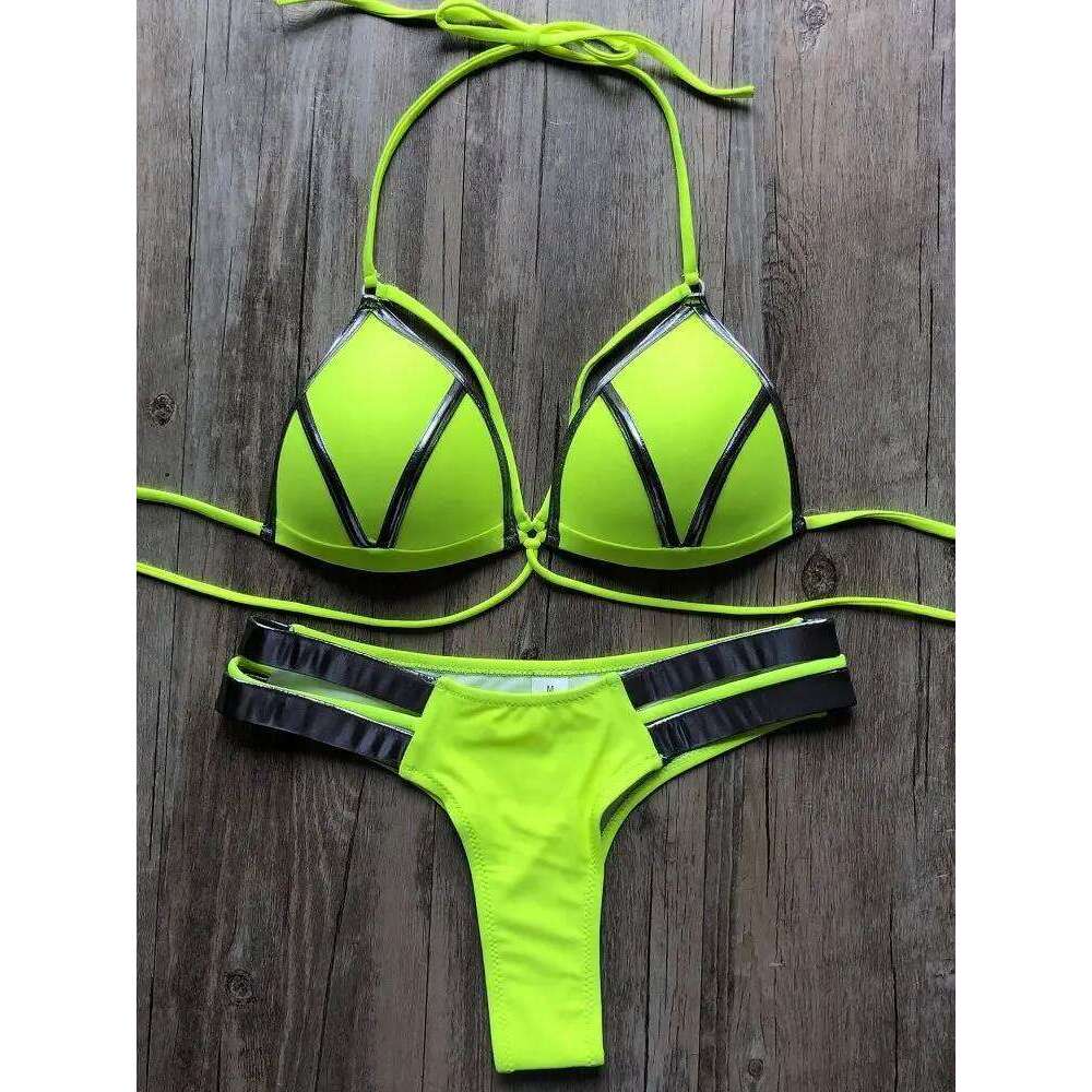Contrast Trim Wrap Lace Up Bikini Sets Swimsuit For Women High Waist Two Pieces Swimwear 2022 Beach Bathing Suits Z260301