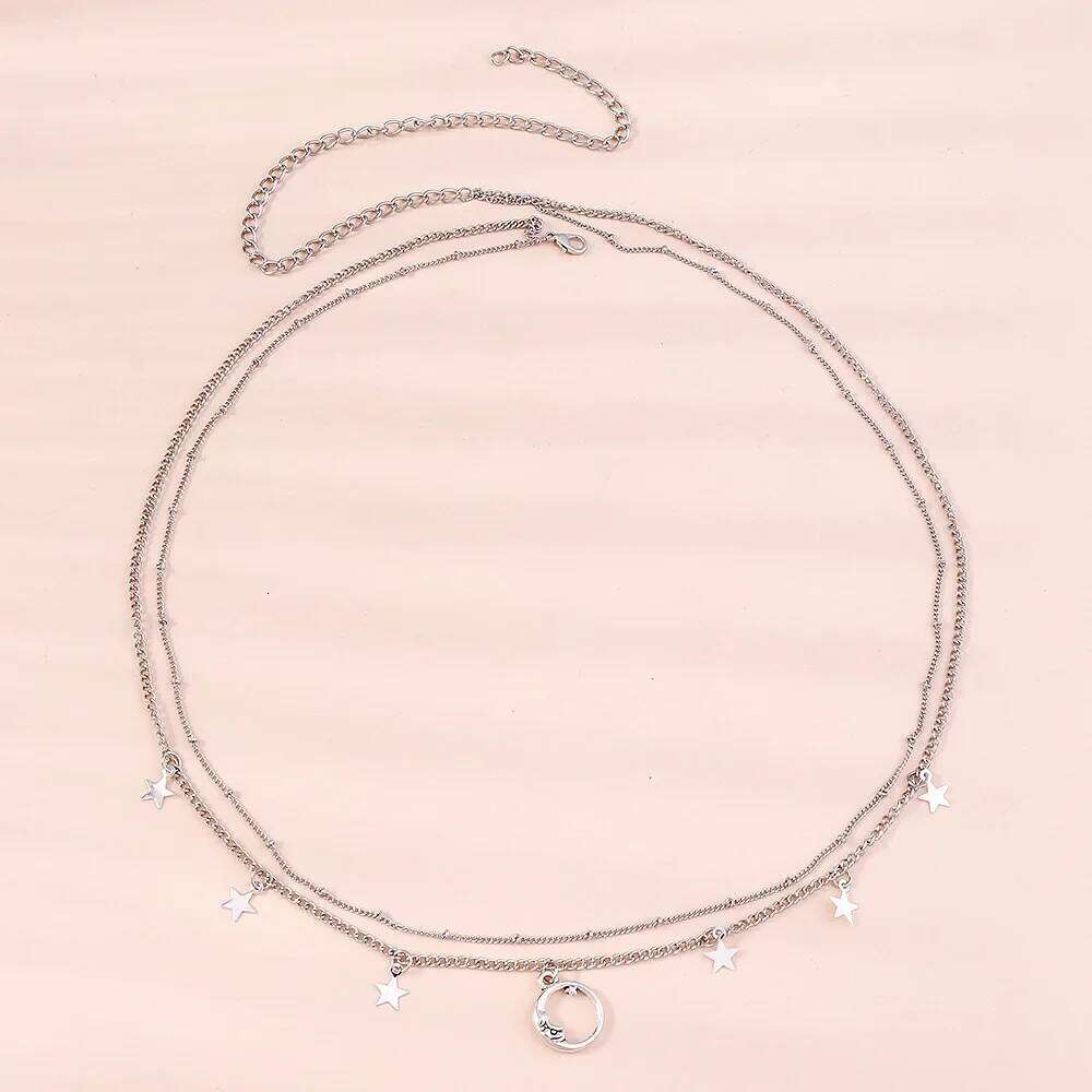 Fashion Moon Star Body Summer Beach Sexy Metal Charm Double-Layer Waist Chain Fashionable Women's Bikini Accessories H260228