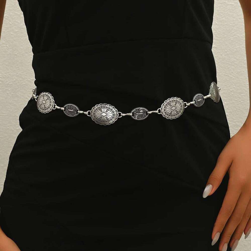 1pc women's retro Bohemian ethnic style high-end metal chain with skirt belt Vintage Oval Waist Chain Body Jewelry Gifts H260228