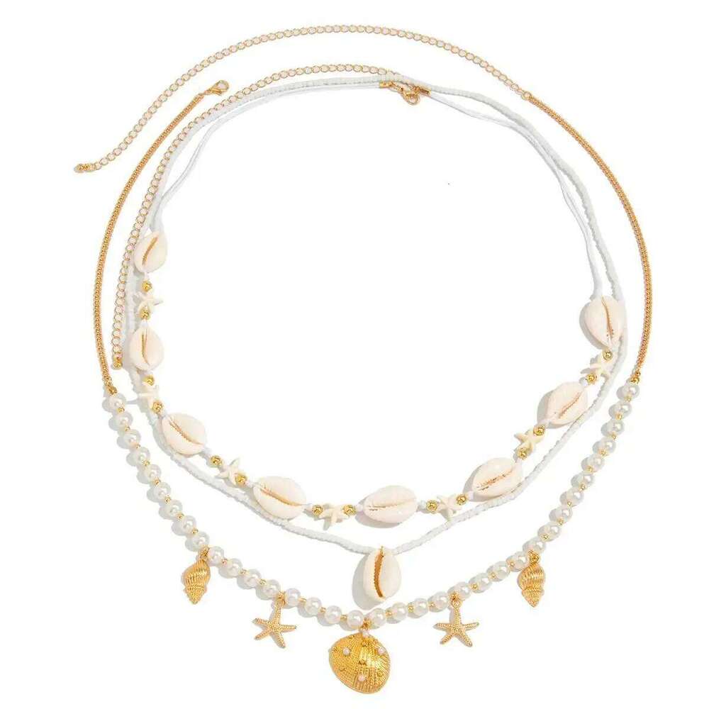 IngeSight.Z Fashion Boho Starfish Scallop Pendant Waist Chains Women Beach Sexy Bikini Imitation Pearl Body Chain Jewelry Gifts H260228