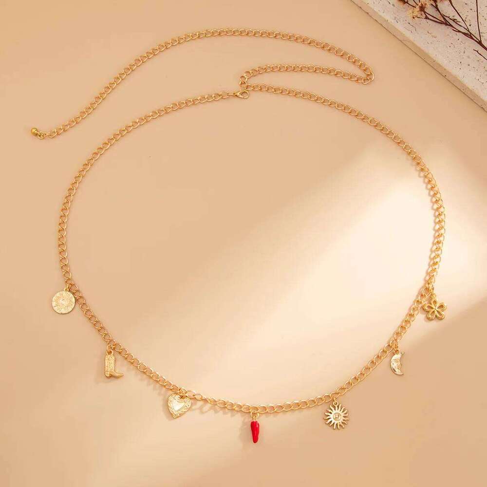 Sexy Hot Girl Peach Heart Chili Pendant Waist Women's Beach Bikini Festival Body Chain Jewelry Accessories H260228