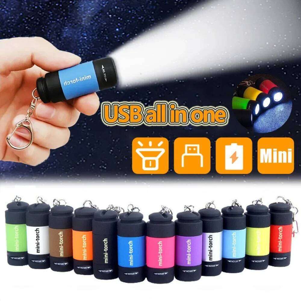 USB Rechargeable LED Pocket Keychain Flashlight Multifunctional Strong Light Waterproof for Outdoor Hiking Camping Mini Z260301
