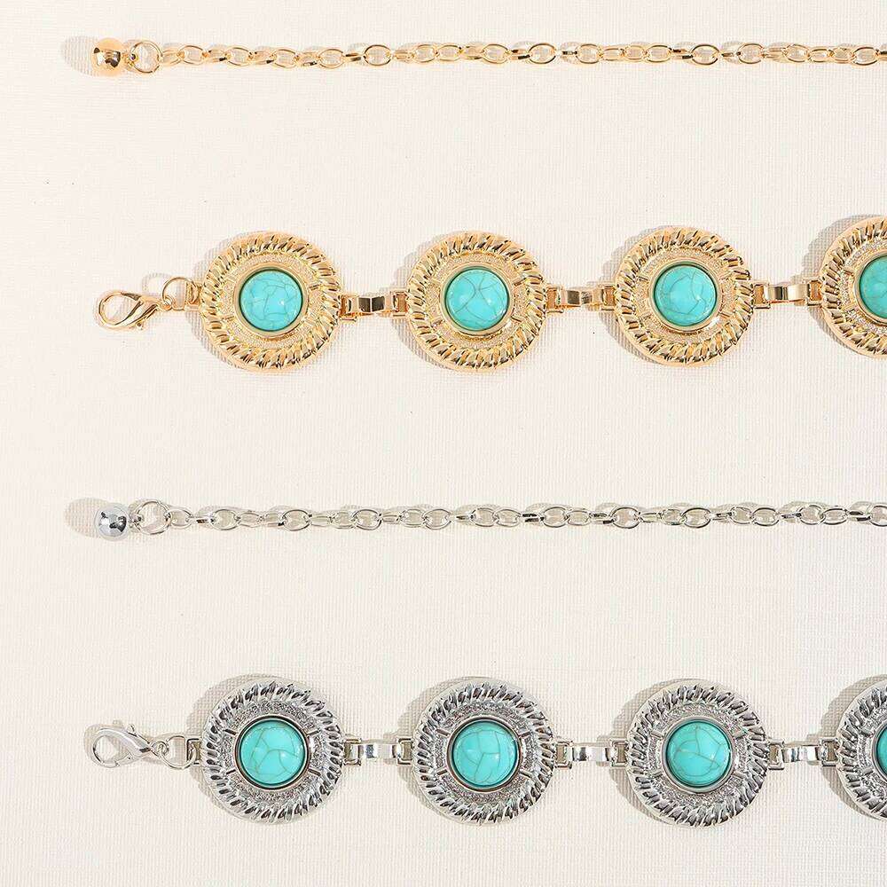 New women's retro Alloy oval turquoise accessory dress Women's thin waist chain one piece H260228