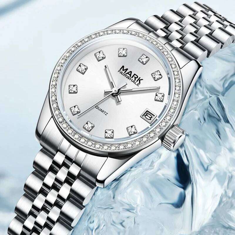 Mark Fairwhale 3050 Brand Fashion Diamond Set Design Women Quartz Calendar Stainless Steel Exquisite es for Woman H260228