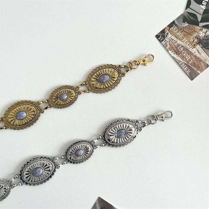 Vintage Punk Metal Hip Hop Style All-match Embossed Waist Chain Womans Belt For Dress High Belts for Women H260228