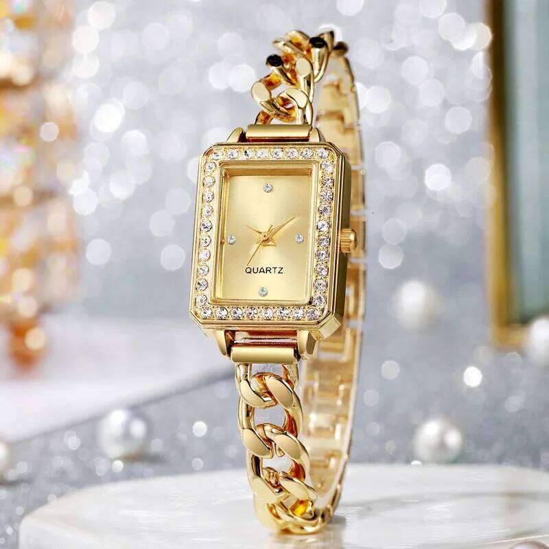 Ladies' Fashion Set Square Diamond Dot Scale Dial Steel Belt Chain Strap Quartz H260228