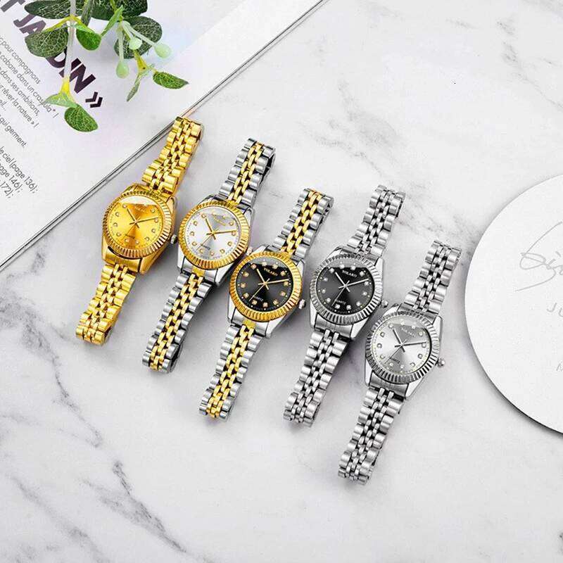 es for Women Simple Casual Student Fashion Quartz Diamond-Encrusted Steel Band Calendar Gold Set Men's Couple H260228
