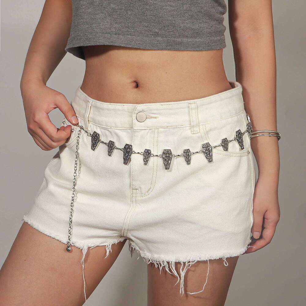 New style street tough girl punk hip-hop outfit with short pants, belt, chain for a fashionable and sophisticated look. H260228