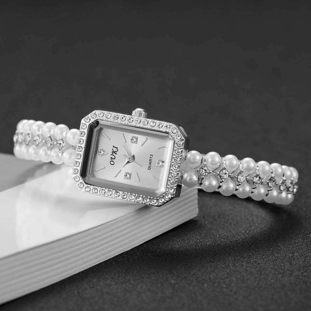 Elegant Square Women es Fashion Imitation Pearls Strap Quartz Wrist for Girls Clock Reloj MujerWithout Box H260228