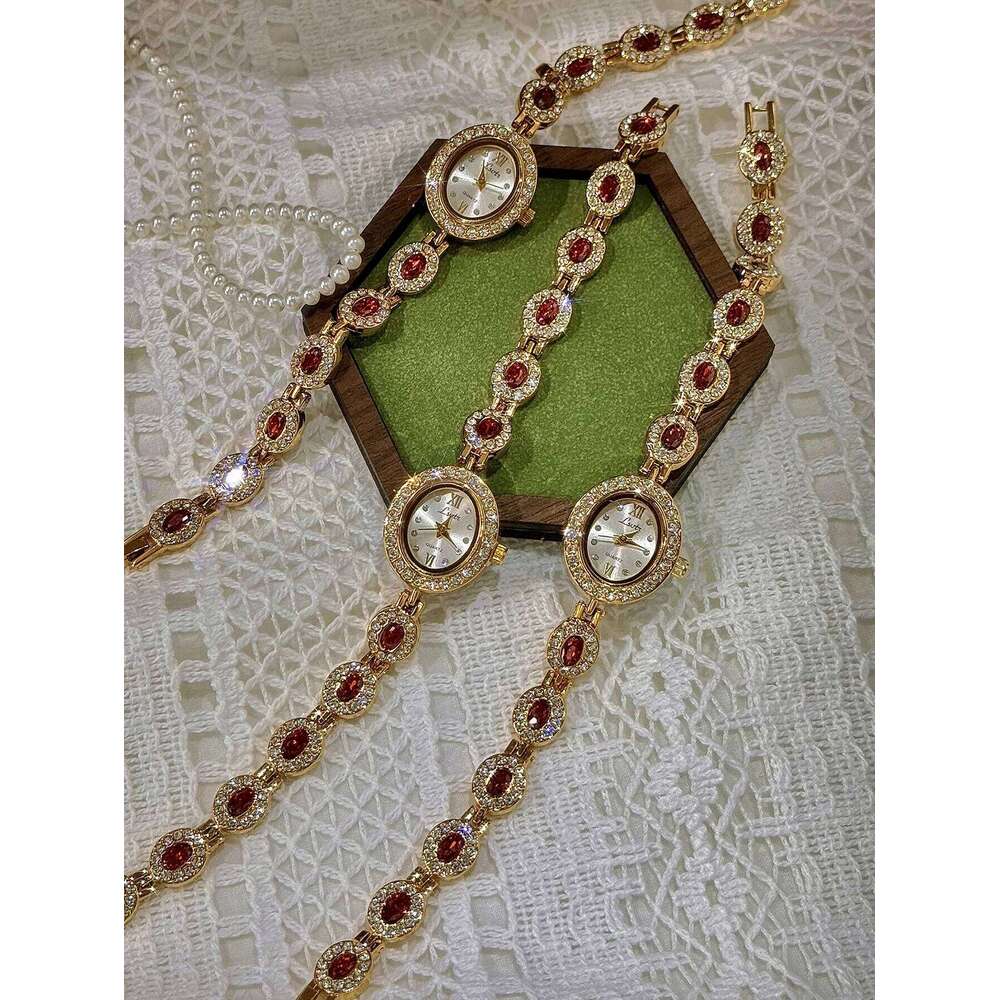 1 Piece of New High-End Colorfuled Tourmaline Gem Rhinestone Inlaid Accessible Retro Elegant Fashion Oval Dial 30m Waterproof Women's Suitable fo