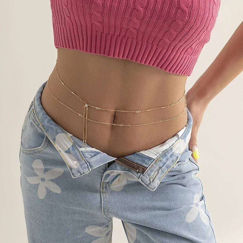 Women Streetwear Vintage Thin Link Double Layer Waist Chain Belt Sexy Summer Female Fashion Body Jewelry H260228