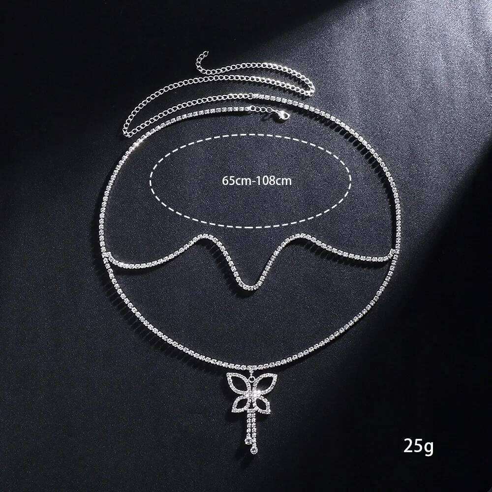 Stonefans Double Layer Rhinestone Butterfly Waist Chain Y2K Accessories Sexy Belly Bikini Body Chains Lingerie Jewelry for Women H260228