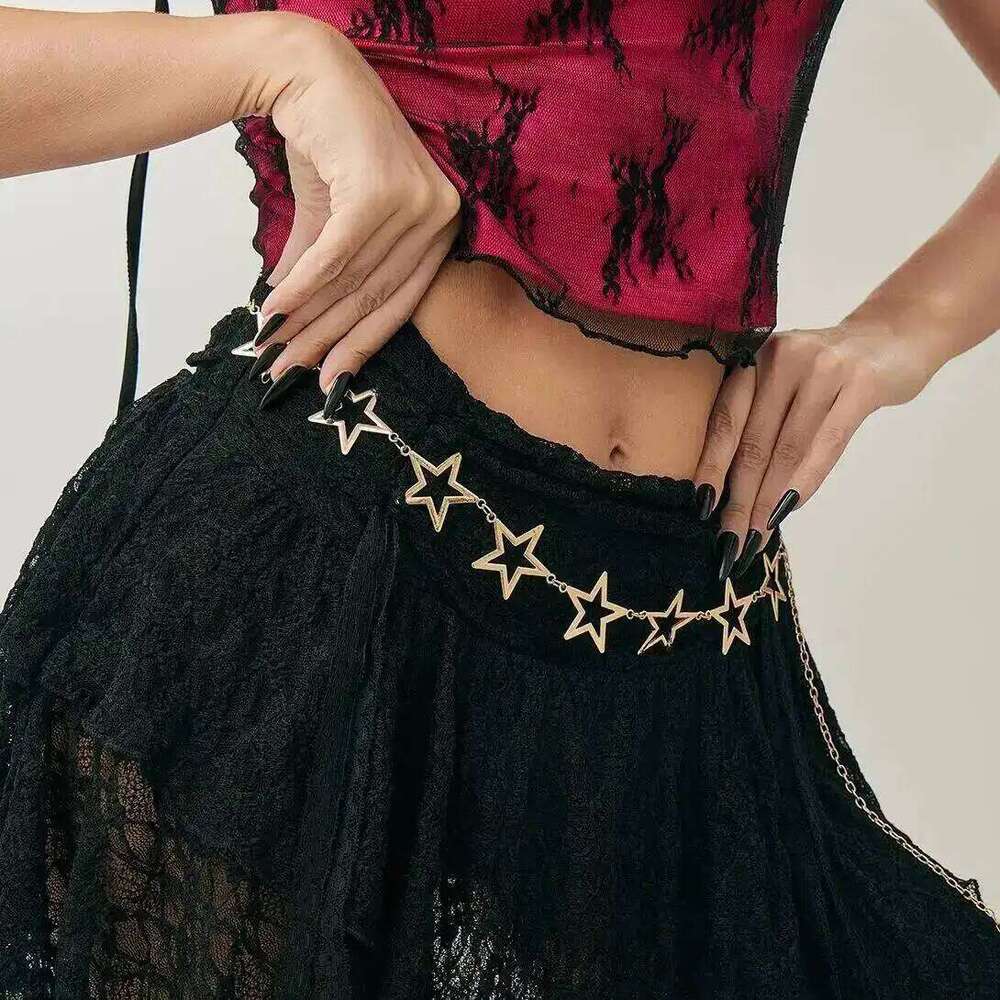 IngeSight.Z Hip Hop Punk Hollowout Pentagram Waist Women Fashion Metal Geometry Star Chain Minimalist Body Accessory H260228