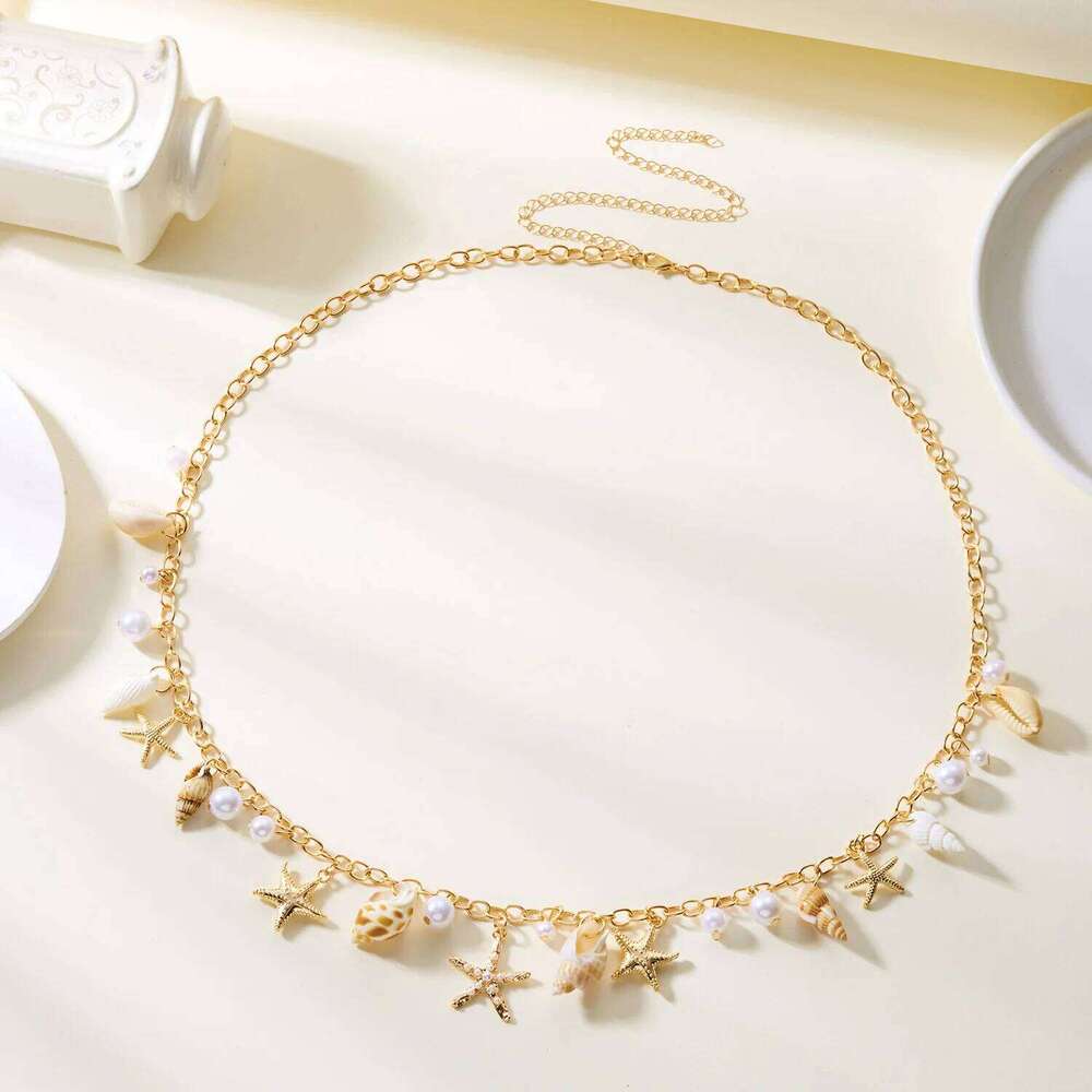 Bohemian Summer Beach Shell Waist for Women Seaside Imitation Pearl Starfish Conch Pendant Body Chain Fashion Jewelry Gift H260228
