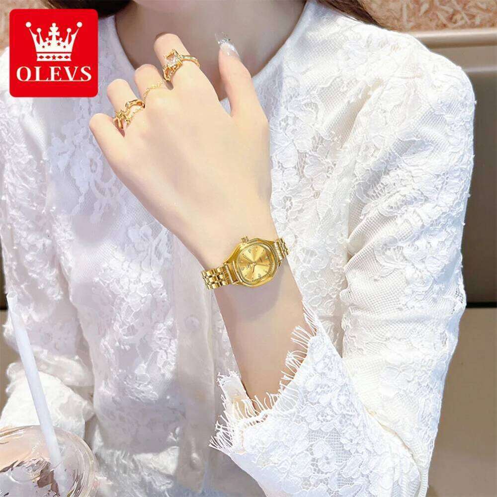 OLEVS 5888 Gold Stainless steel Diamond Square Dial Vintage Fashion Quartz for Women H260228