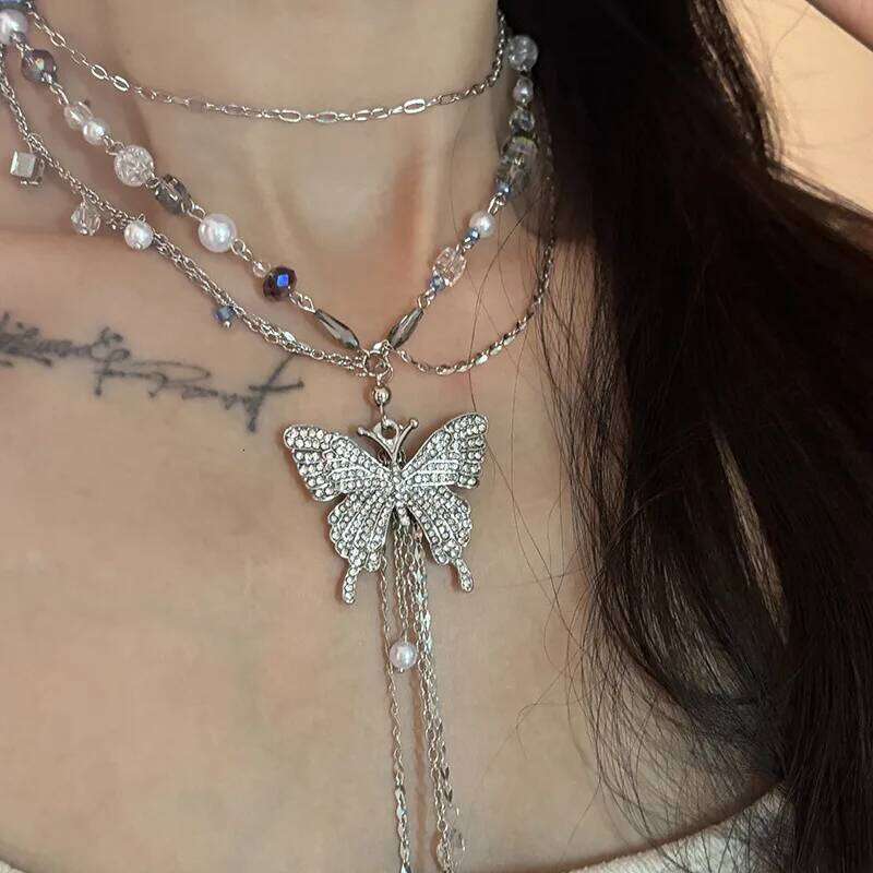 Y2K Style Multilayer Butterfly Pearl Waist Chain Necklace for Women Fashion Retro Designer Belt Punk Body Jewelry Accessories H260228