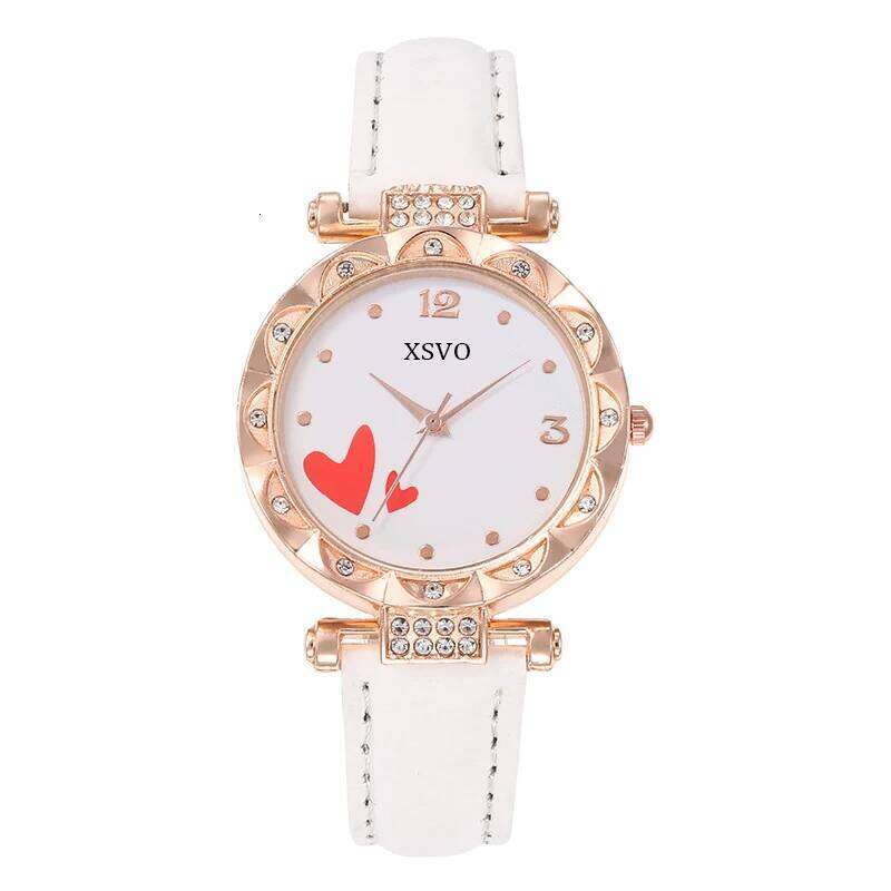 Women's Love 4-piece Belt Diamond Heart-shaped Dial Quartz Girl's Heart Student Christmas Gift H260228