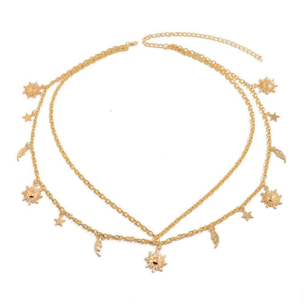 Personality Double-deck Retro Style Sun Moon Stars Tassels Alloy Waist Ladies' Body Chain Jewelry H260228