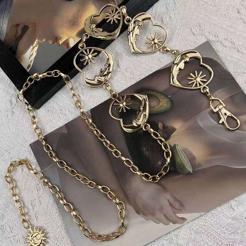 Harajuku Metal Women Vintage Punk Gothic Moon Sun High Waist Chain Pendant Belts Female H260228