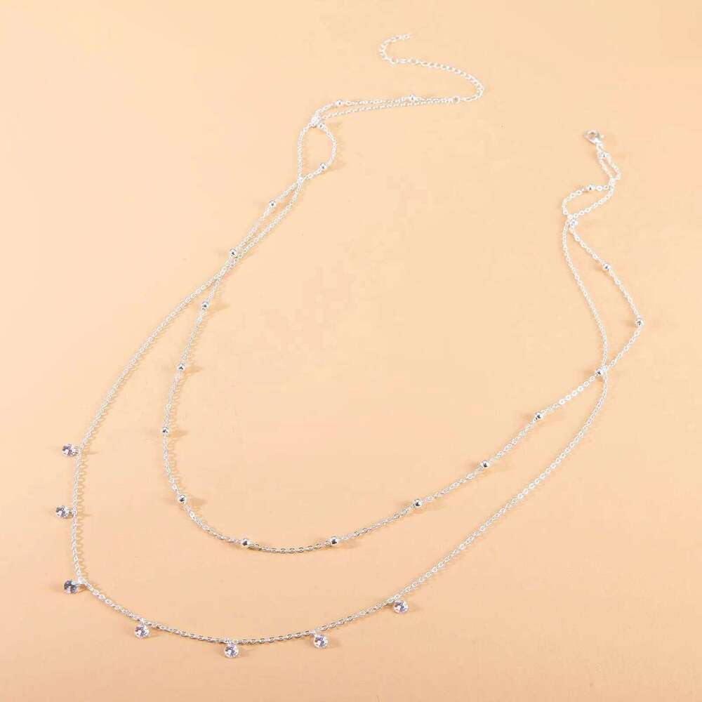 Simple Metal Zircon Tassel Waist for Women Fashion Gold Color Crystal Beaded Double Layered Belly Chain Body Jewelry H260228