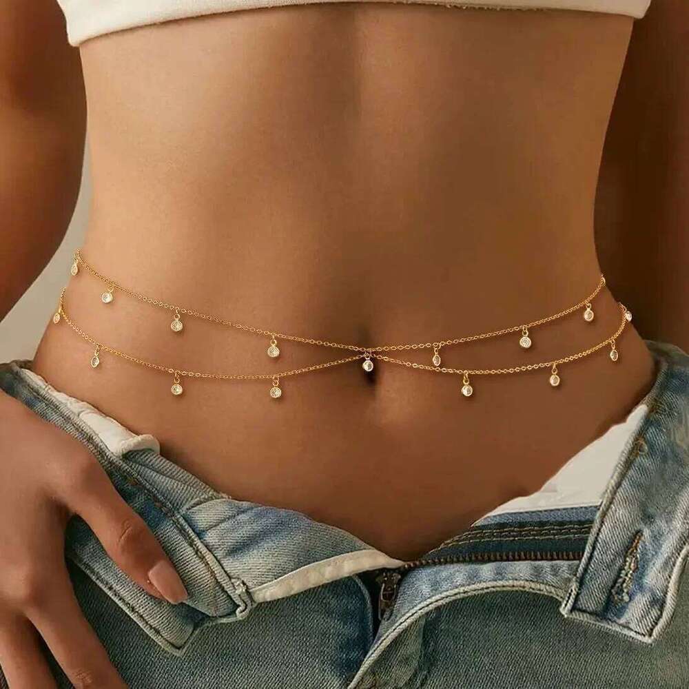 New Double-layer Rhinestone Tassel Women's Beach Fashion Crystal Body Chain Waist Accessory 2025 Bikini Accessories H260228