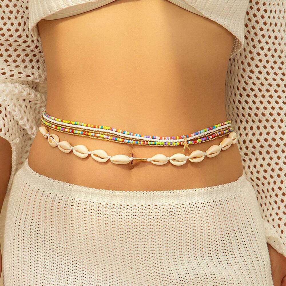 Ingemark 6Pcs Boho Starfish Pendant Waist Chain for Women Girls Summer Beach Bikini Elastic Belly Belt Y2K Jewelry Accessories H260228
