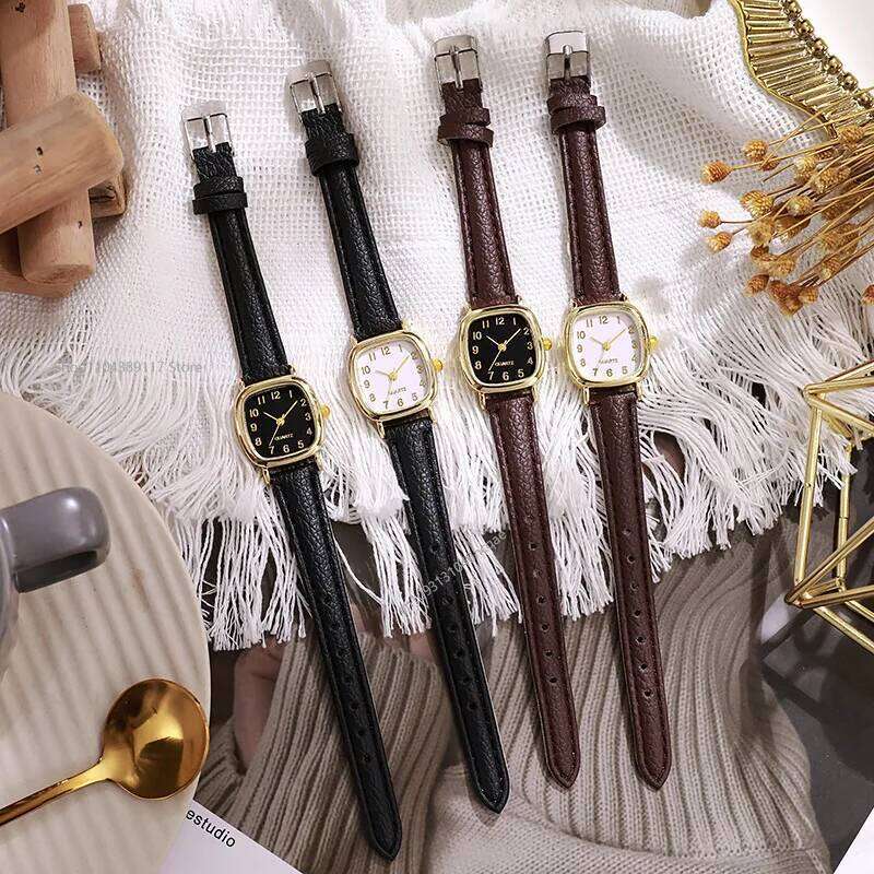 Square Belt Literary Retro Women's Korean Fashion Quartz es Versatile Daily Wristes Simple Reloj H260228