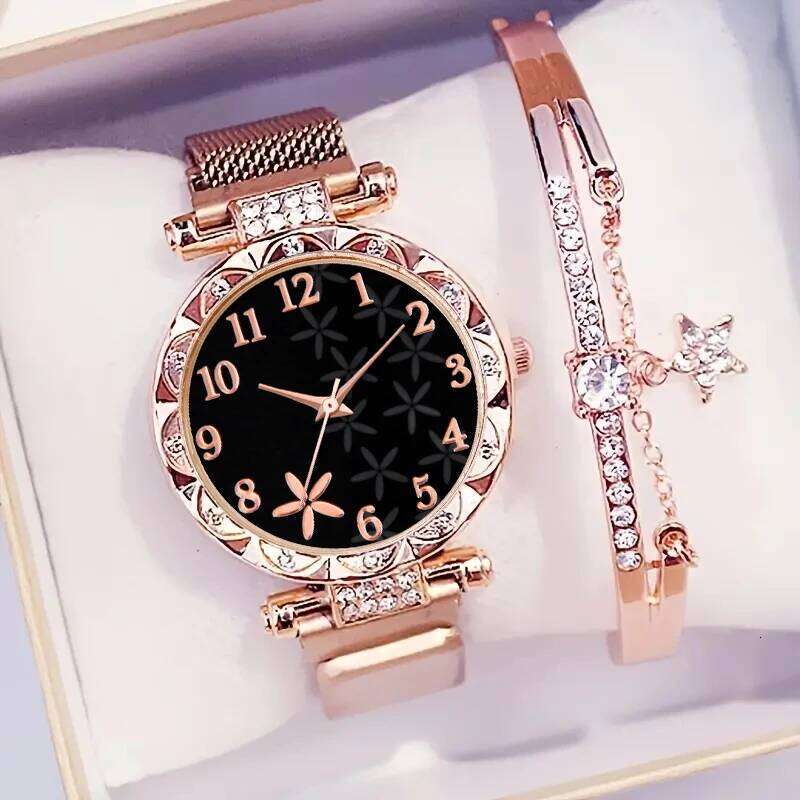 2PCS Fashion Women's es Magnet Buckle Mesh Strap Analog Quartz Star Set Reloj Mujer H260228