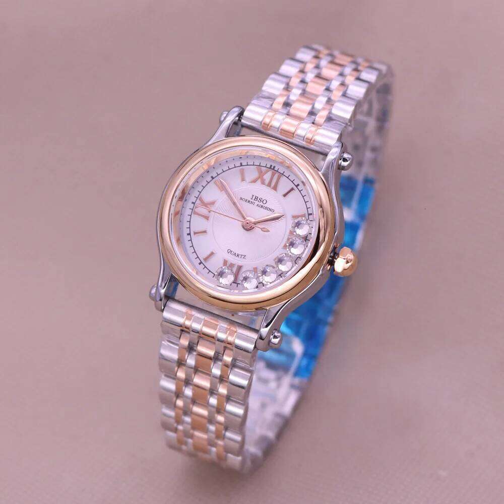 Women's Japan Quartz Hours Fine Fashion Dress Clock Real Leather Happy Moving Rhinestones Girl's Gift H260228