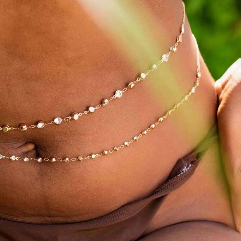 Sexy Rhinestone Double Layered Waist for Women New Trendy Metal Zircon Geometric Personality Belly Chain Body Jewelry H260228