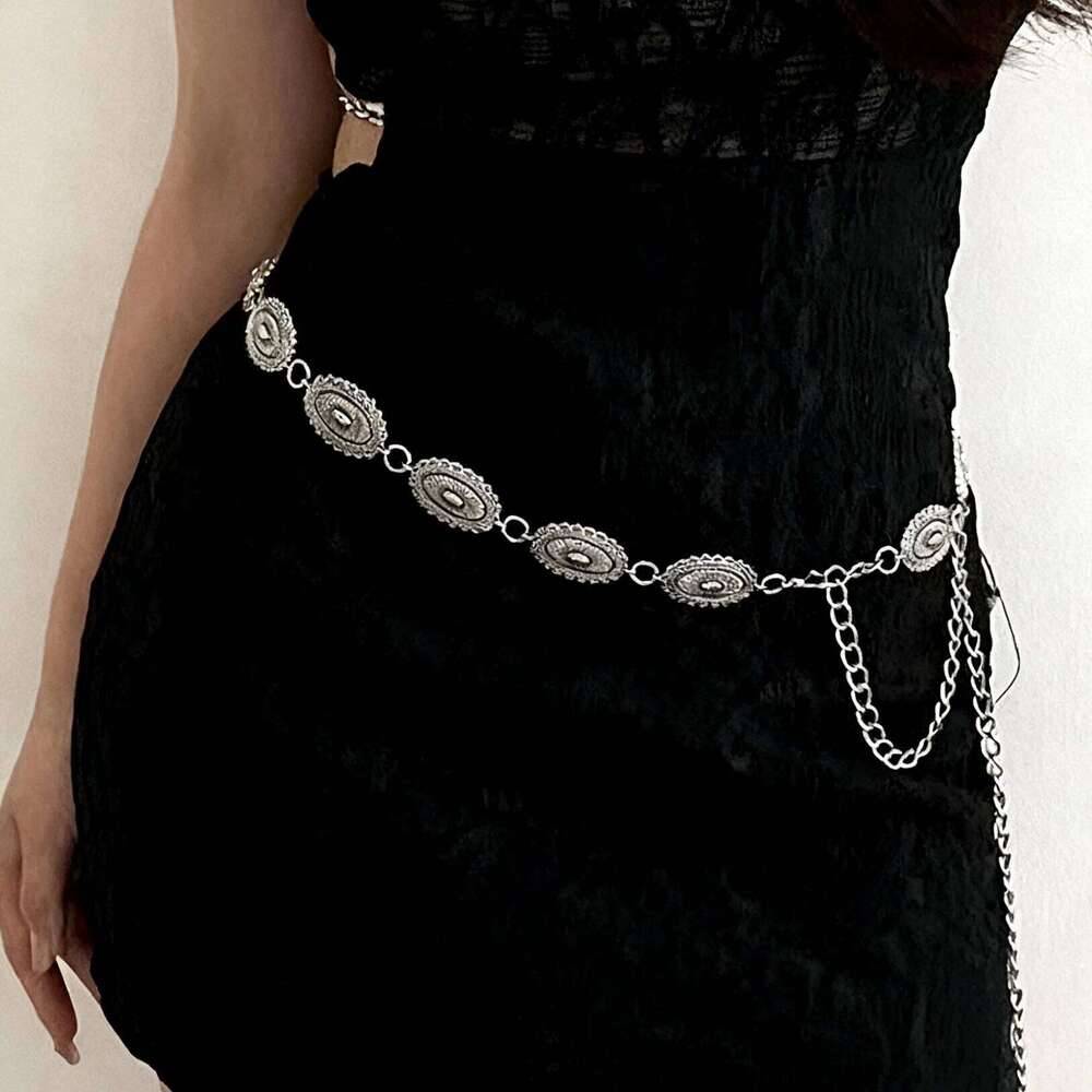 Fashion Vintage Oval Geometric Metal Waist for Women Bohemian Versatile Dress Belt Belly Chain Body Jewelry Accessories H260228