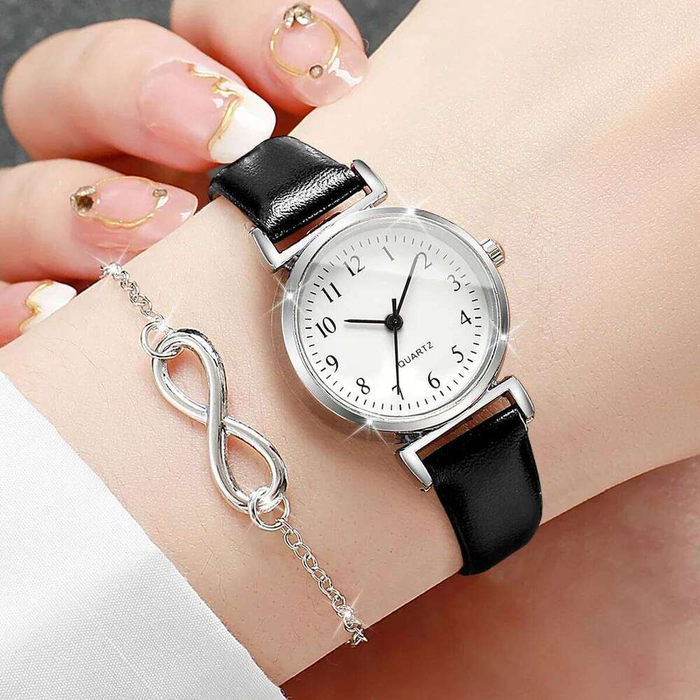 2PCS Fashion Small Arabic Dial Women es Ladies Leather Strap Quartz Wrist Set Reloj Mujer Without Box H260228
