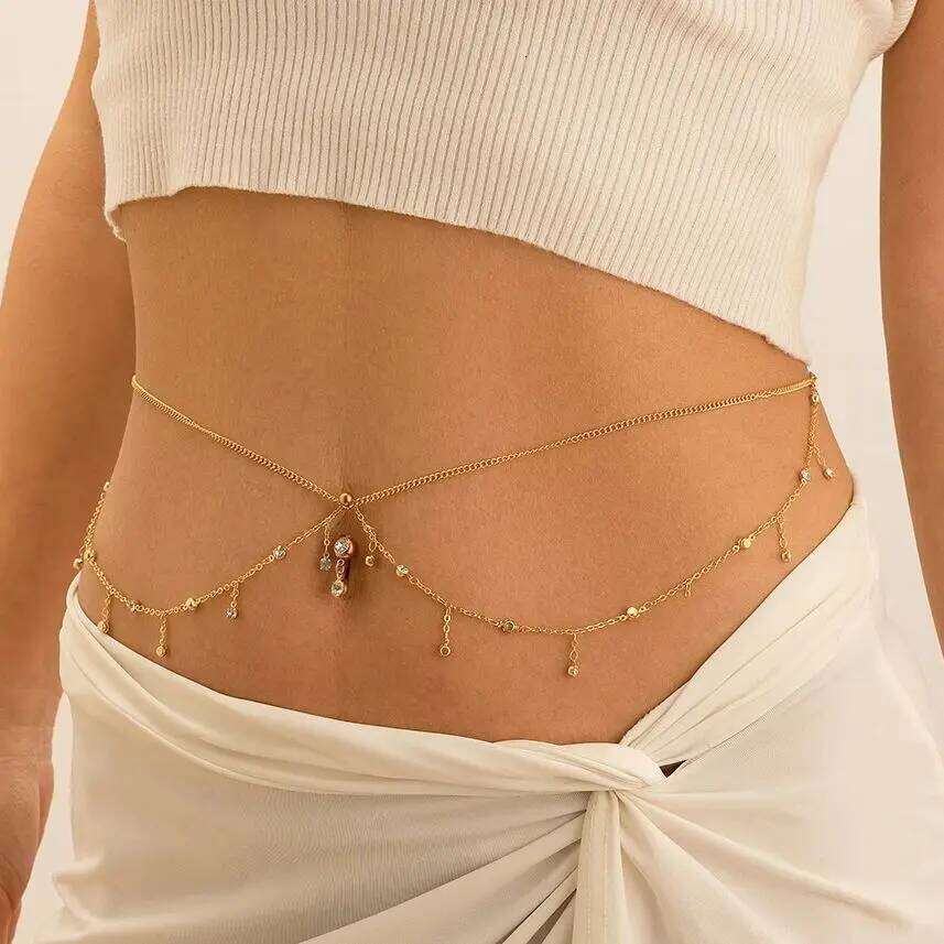 Ingemark Simple Boho Metal Geometry Pendant Waist Belt Chain for Women Sexy Belly Body New Jewelry Bikini Summer Accessories H260228