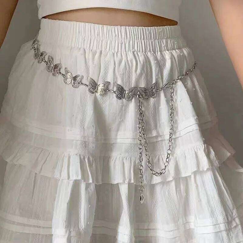 Fashion Butterfly Belt Waist For Women Girl Silver Color Punk Metal Belly Belts Body Chain Waistband Charm Jewelry H260228