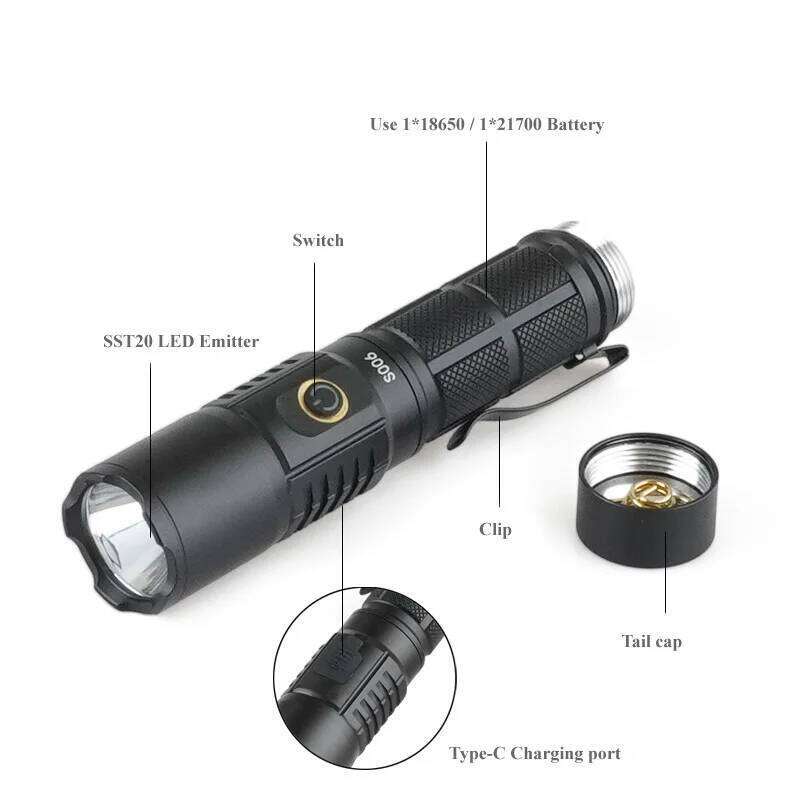 S006 SST20 850 Lumens Spotlight Long Range TYPE-C Direct Charging Portable LED Flashlight 21700 Outdoor Riding Light Z260301