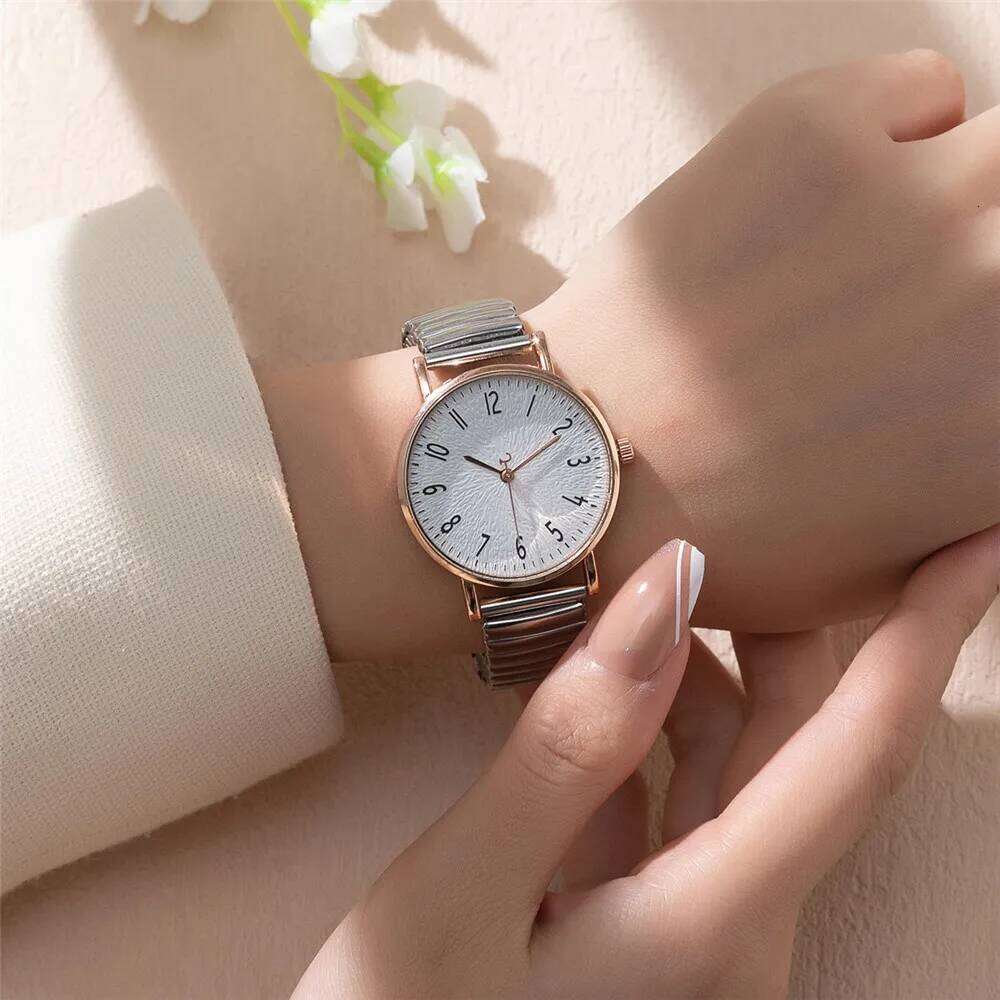 Women's Fashion Simple Digital Design Quartz Casual Stainless Steel Stretch Buckleless Strap Ladies Clock Dress es H260228