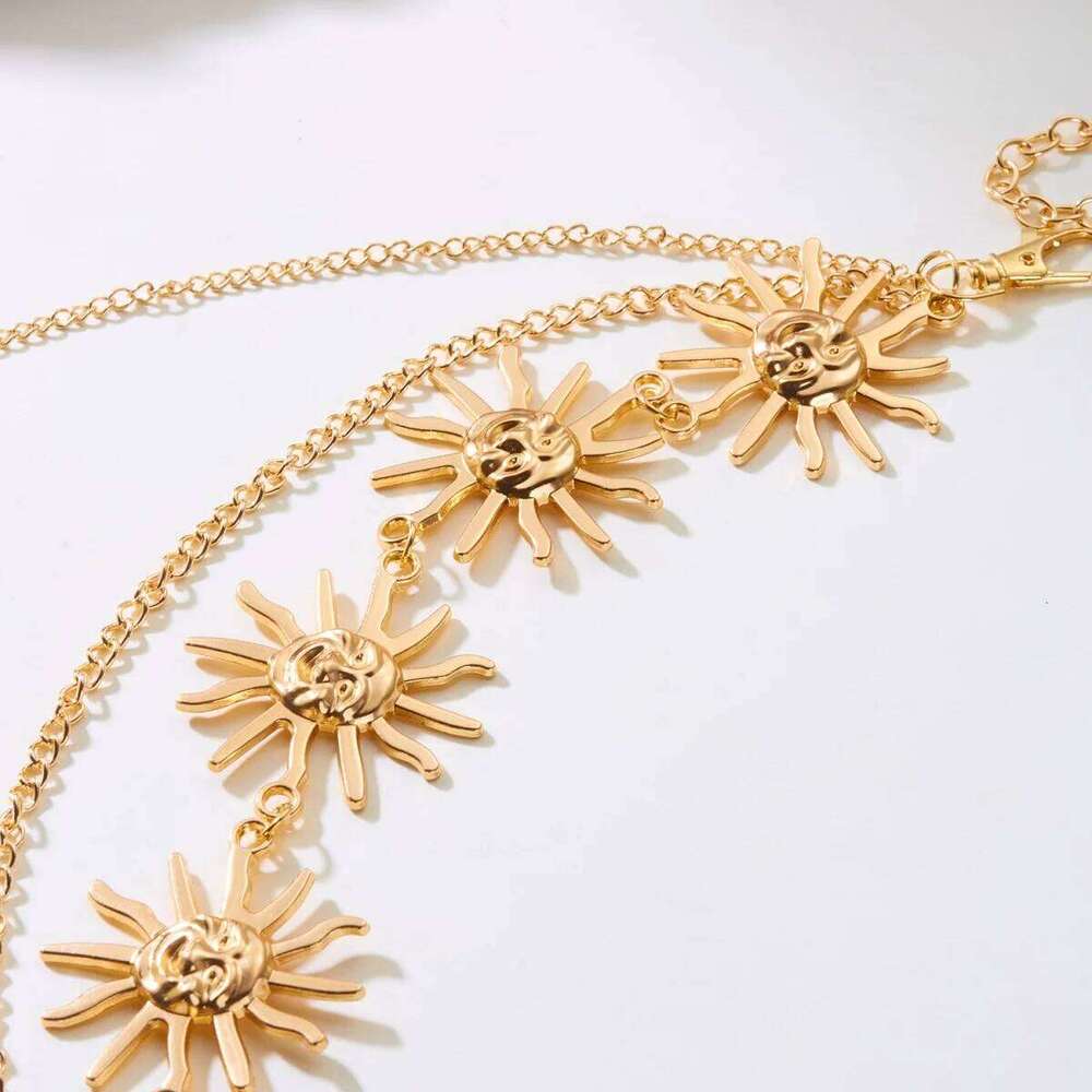 Vintage Exaggerated Sun Flower Multi-Layer Tassel For Women Men Moon Star Belt Body Jewelry Y2K Waist Chain H260228