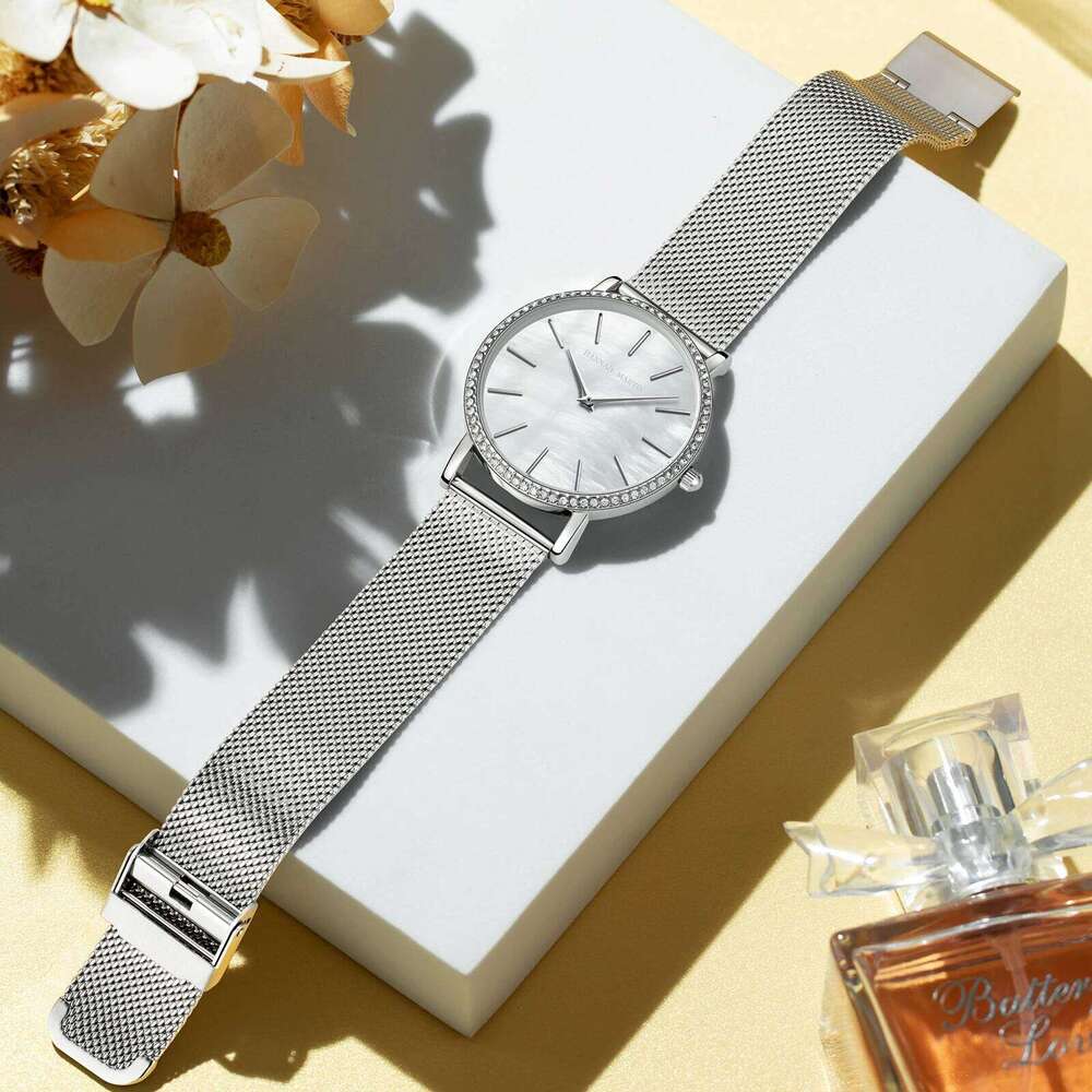 Hannah Martin Luxury Water Diamond Women Fashion 36mm Shell Dial Rose Gold Stainless Steel Japanese Original Quartz H260228