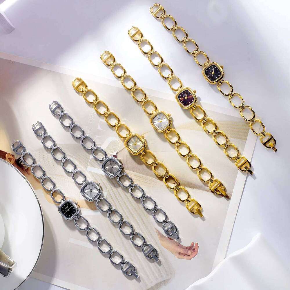 GEDI Women's Elegant Square Red Dial Quartz es Chain Vintage Minimalist Girls Ladies Small Wrist H260228