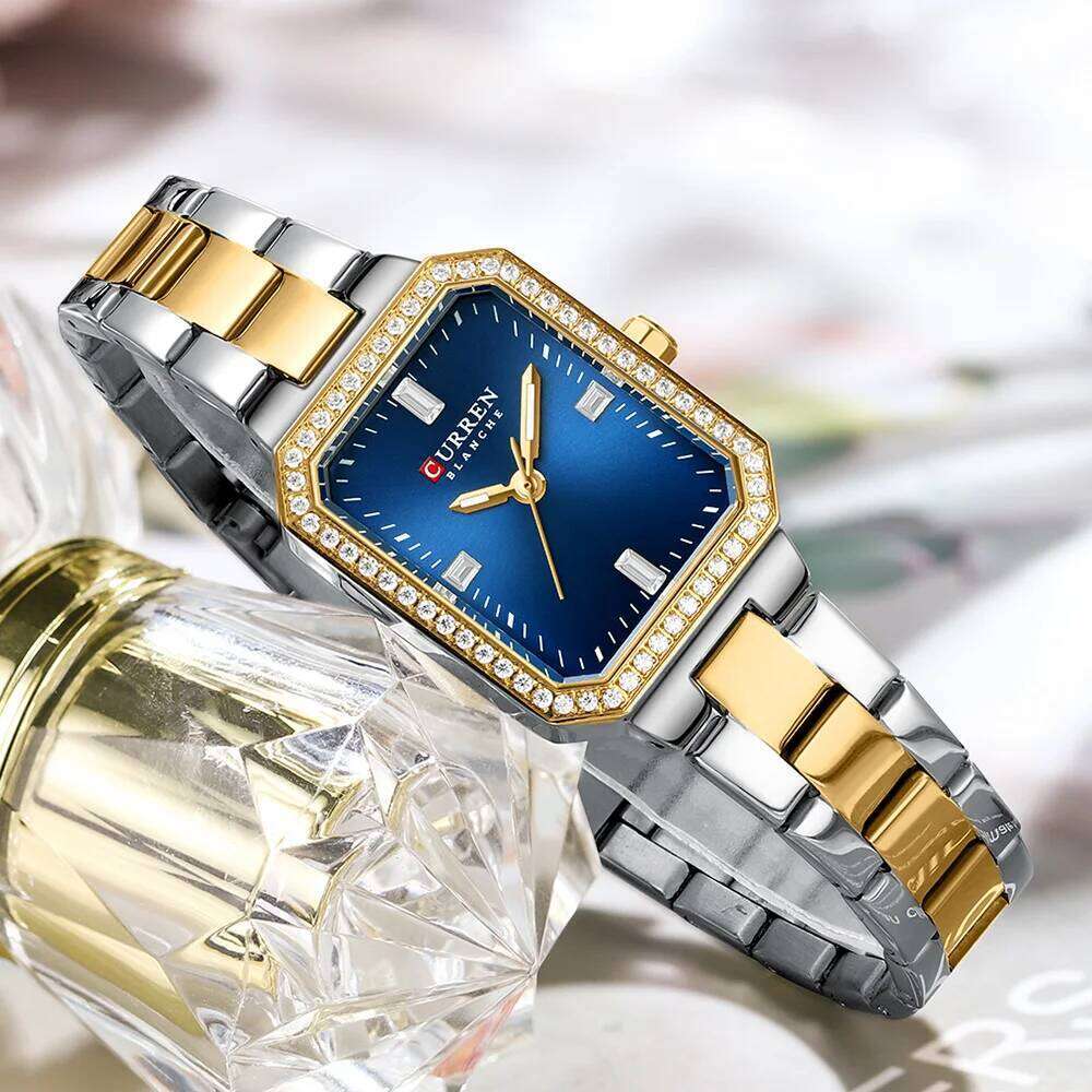 CURREN Luxurious Elegant Women's es Classic Rectangular Dial with Rhinestones Luminous Hands Waterproof H260228