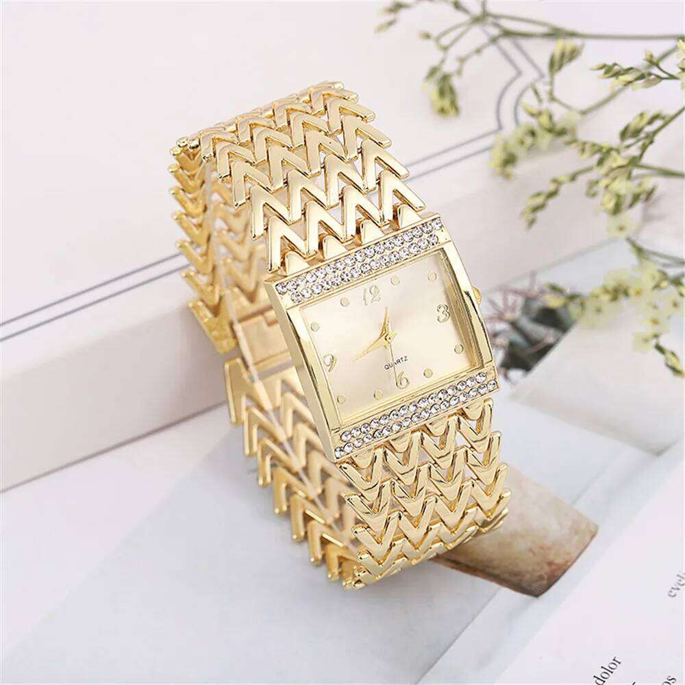 Golds Ladies Hot Fashion Simple Square Diamond Female Quartz es Stainless Steel Women Clock Dress H260228