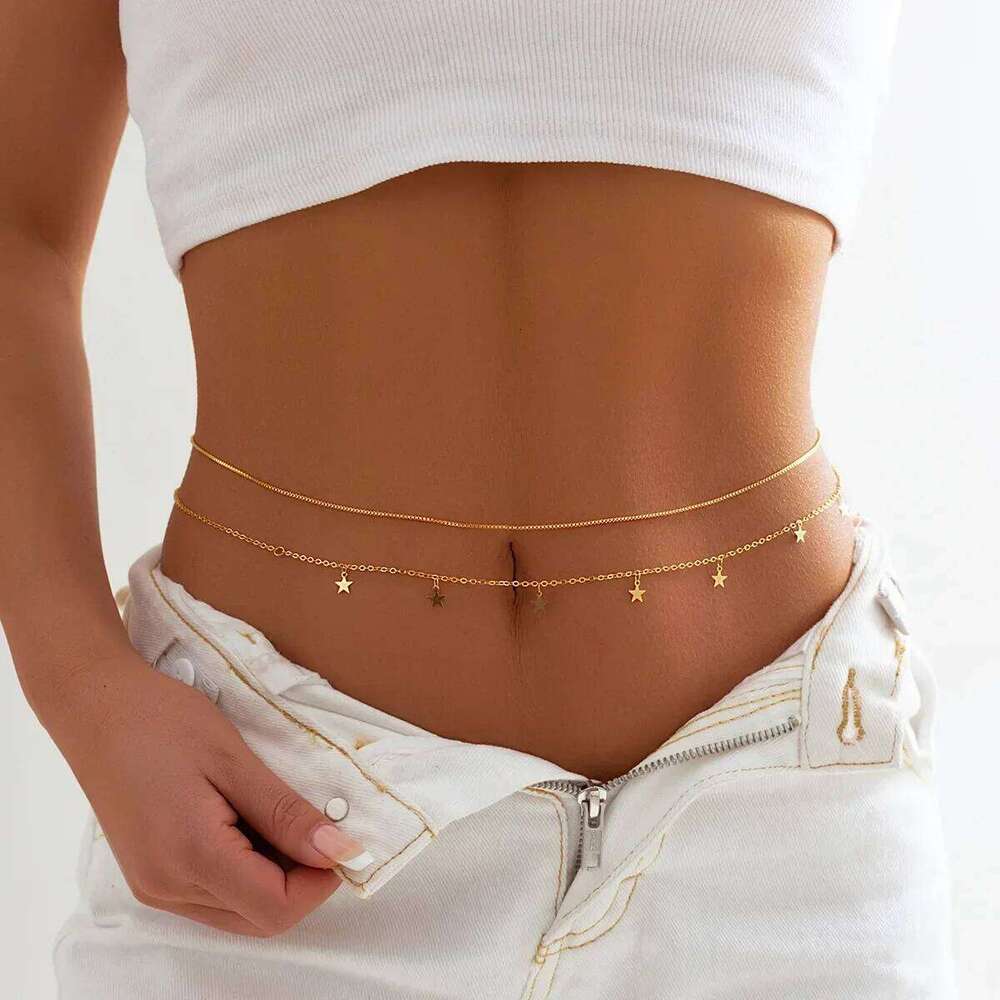 Geometric Street Shot Star Body Summer Women's Bikini Accessories Fashion Trend Metal Pentagram Tassel Sexy Waist Chain H260228
