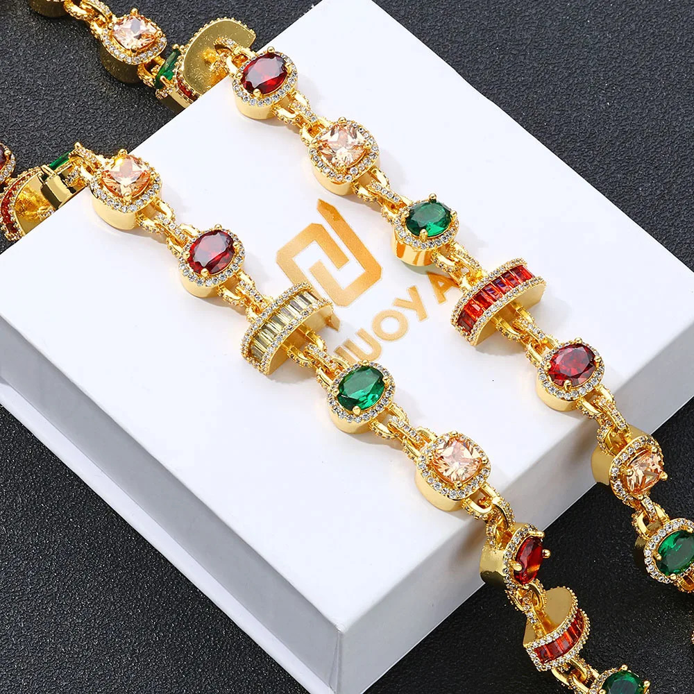ESKEEM Rainbow Tennis Choker Women Jewelry Iced Out Multi Color Gemstone Necklace Colorful Stone Men Chain 260228