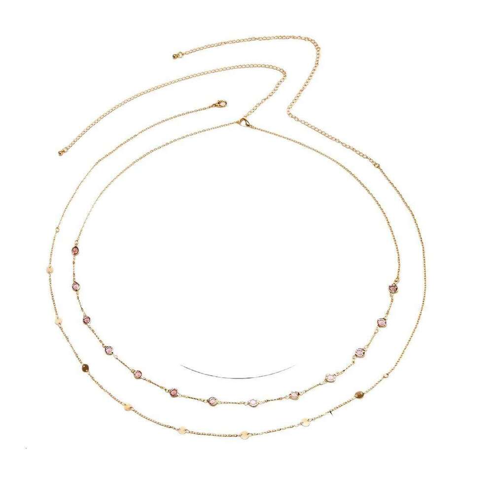 Women New Metal Double Layer Imitation Crystal Fashion Sexy Adjustable Waist Chain Body Jewelry H260228