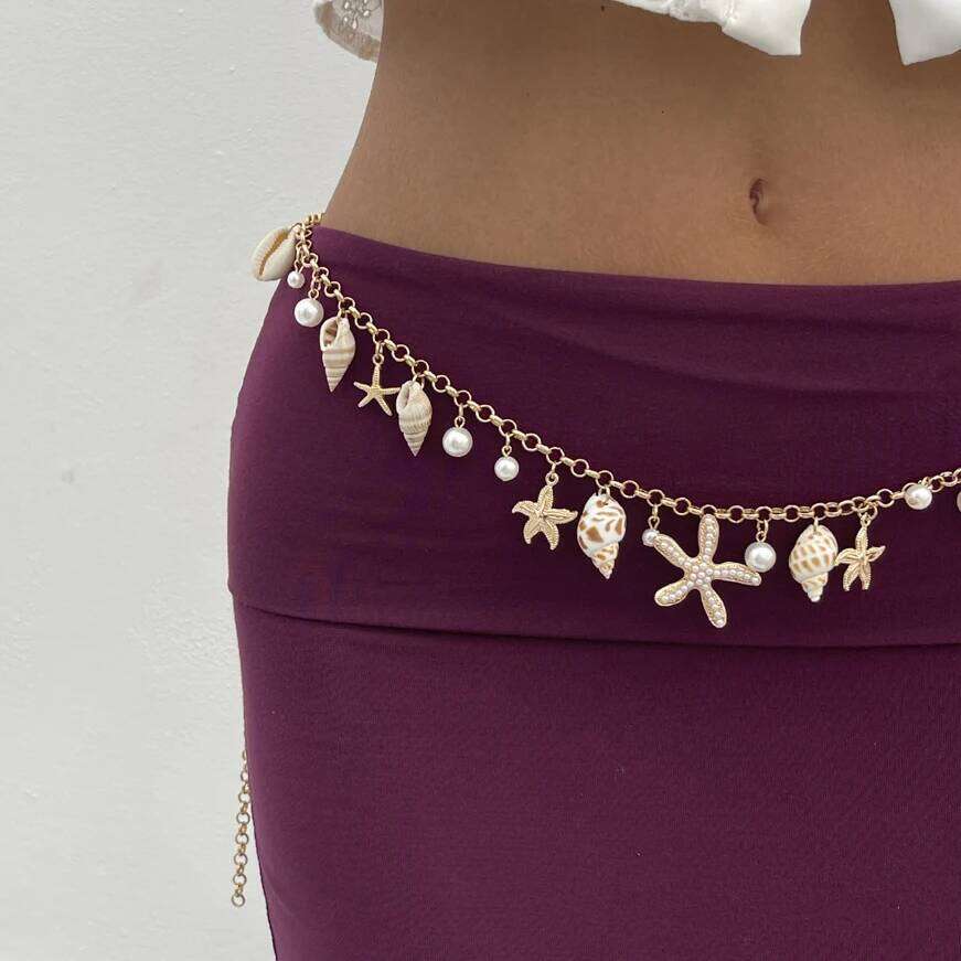 Lacteo Creative Bohemia Imitation Pearl Body Waist Chains for Women Conch Starfish Pendant Adjustable Summer Lady Sexy Jewelry H260228