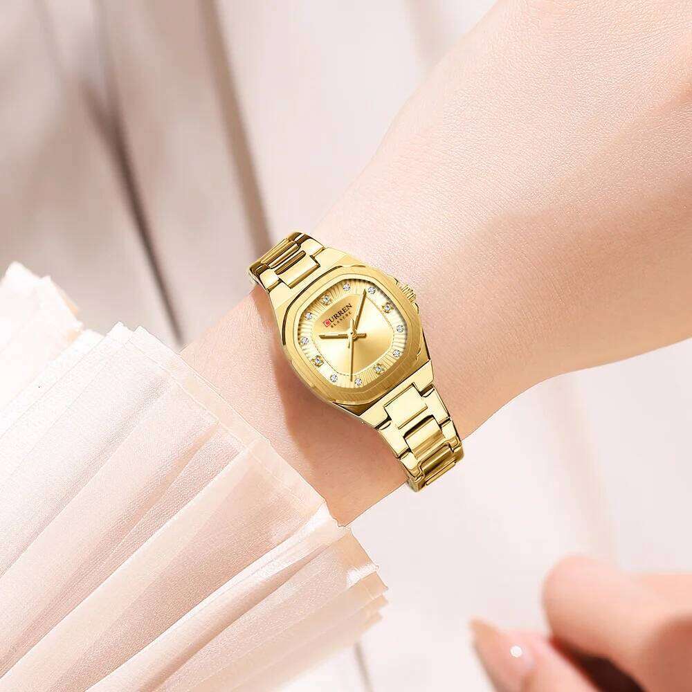 CURREN Jam Tangan Perempuan Original Waterproof Quartz Stainless Steel Minimalis Green Women 9104 H260228