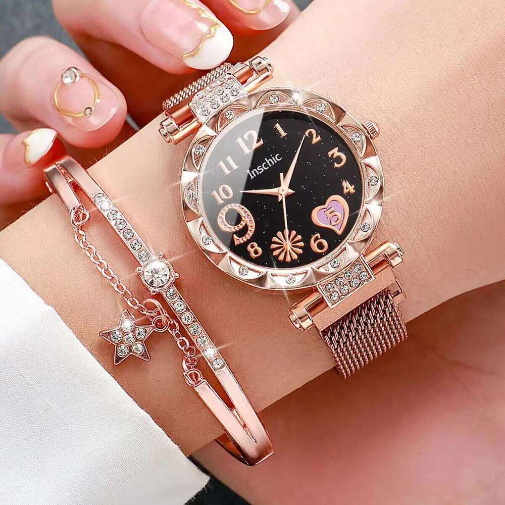 2PCS Fashion Women's es Magnet Buckle Mesh Strap Analog Quartz Star Set Reloj Mujer H260228