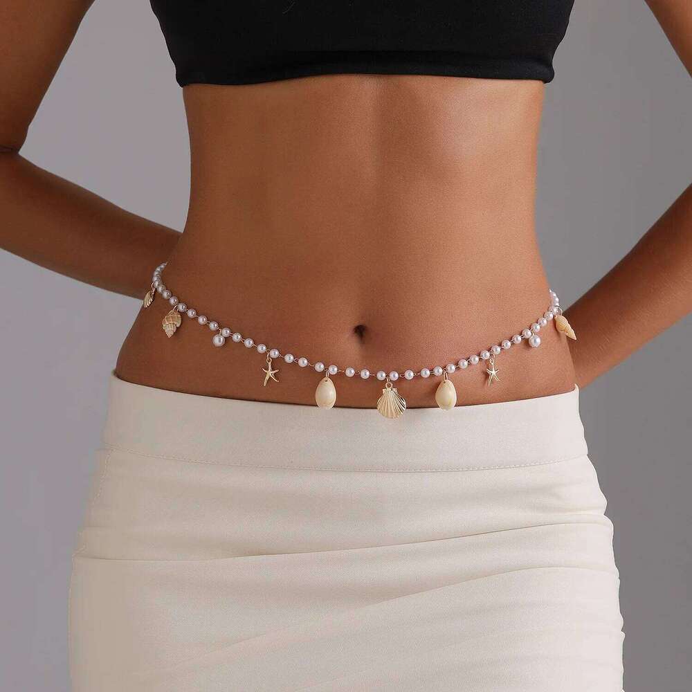 Mermaid Waist Chain Cultured Pearls Starfish Charm Adjustable Braid Beach Jewelry Lightweight Boho Stackable H260228